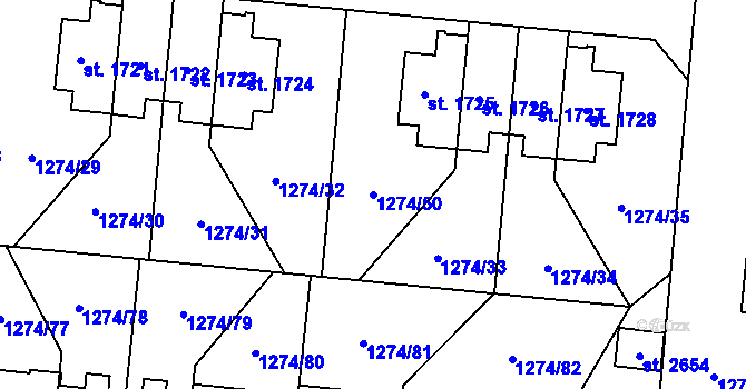 Parcela st. 1274/50 v KÚ Přelouč, Katastrální mapa