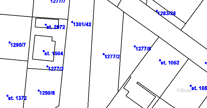 Parcela st. 1277/2 v KÚ Přelouč, Katastrální mapa