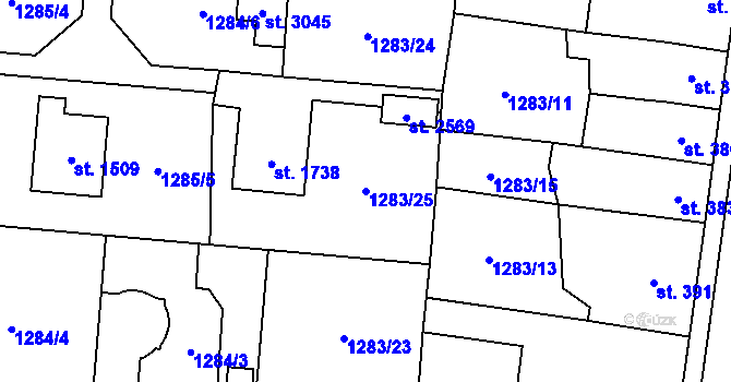 Parcela st. 1283/25 v KÚ Přelouč, Katastrální mapa