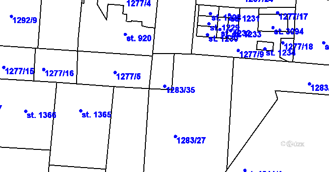 Parcela st. 1283/35 v KÚ Přelouč, Katastrální mapa