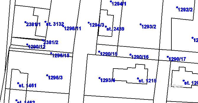 Parcela st. 1290/15 v KÚ Přelouč, Katastrální mapa