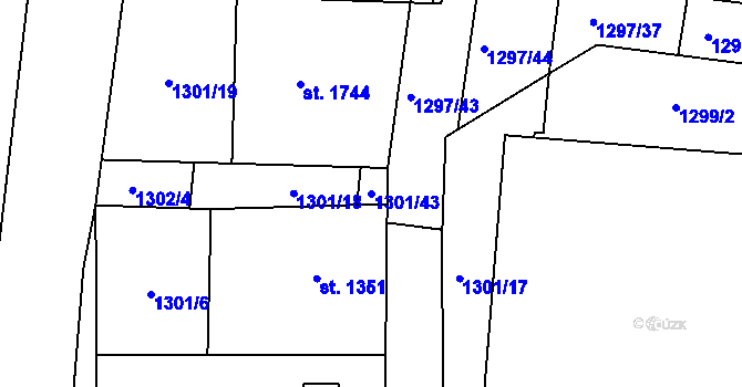 Parcela st. 1301/43 v KÚ Přelouč, Katastrální mapa