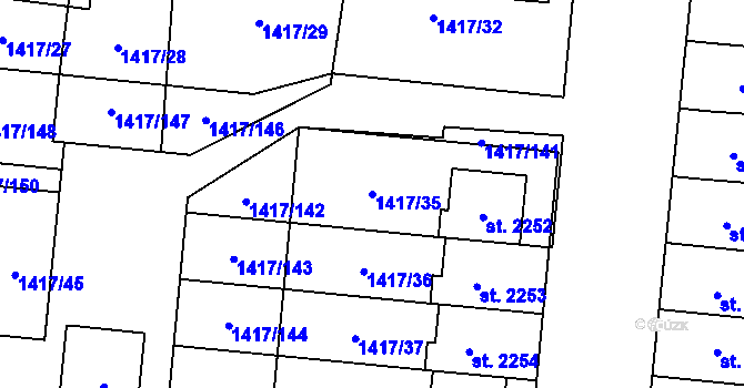 Parcela st. 1417/35 v KÚ Přelouč, Katastrální mapa