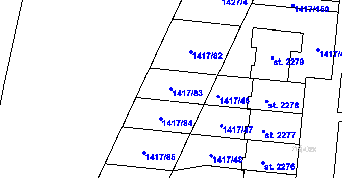 Parcela st. 1417/83 v KÚ Přelouč, Katastrální mapa