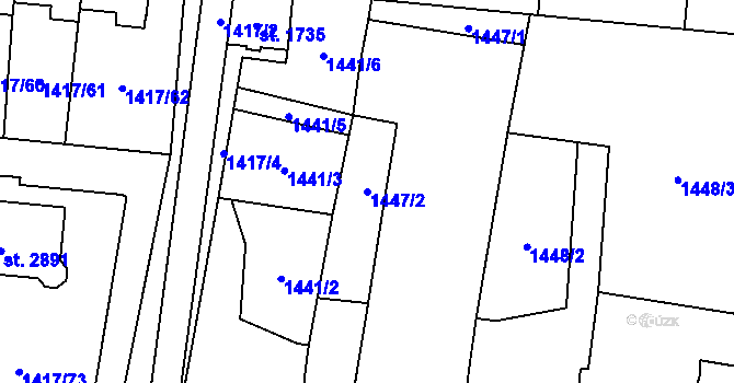Parcela st. 1447/2 v KÚ Přelouč, Katastrální mapa