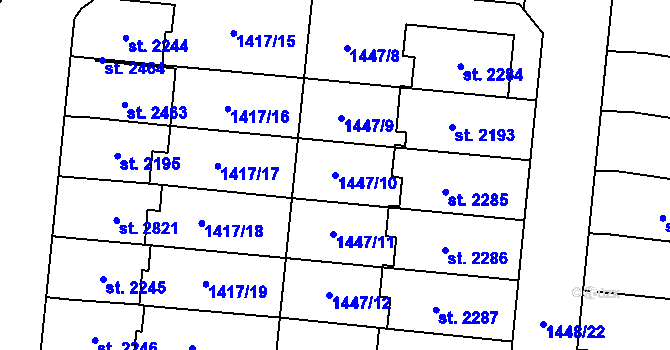 Parcela st. 1447/10 v KÚ Přelouč, Katastrální mapa