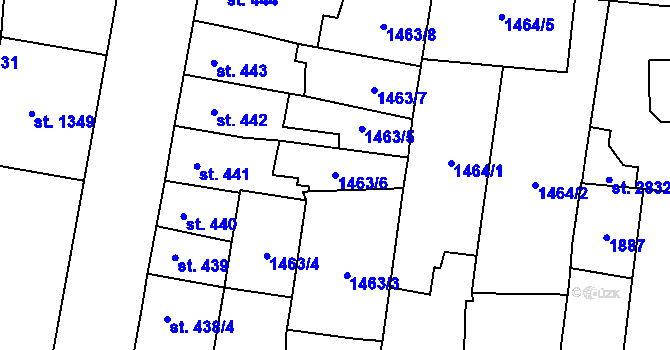 Parcela st. 1463/6 v KÚ Přelouč, Katastrální mapa