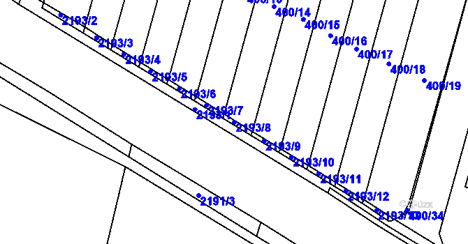 Parcela st. 2193/8 v KÚ Přelouč, Katastrální mapa