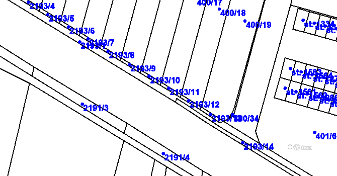 Parcela st. 2193/11 v KÚ Přelouč, Katastrální mapa