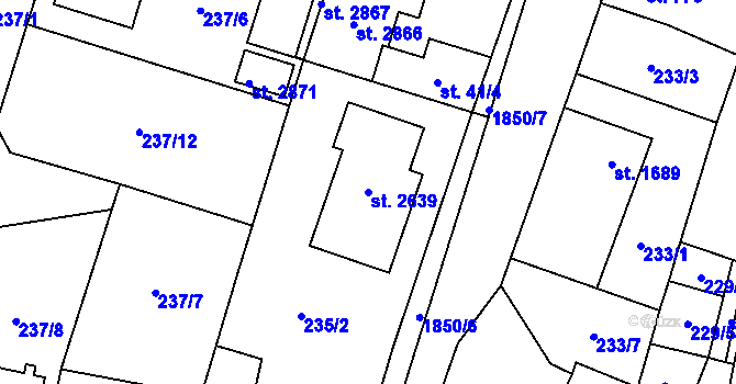 Parcela st. 2639 v KÚ Přelouč, Katastrální mapa