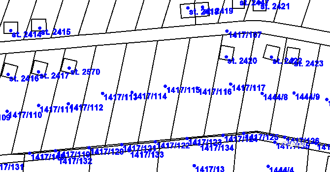 Parcela st. 1417/115 v KÚ Přelouč, Katastrální mapa