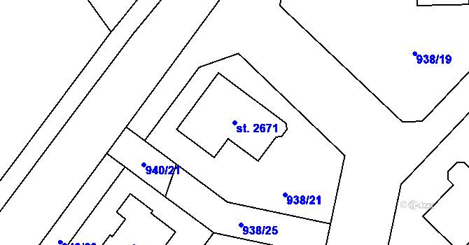 Parcela st. 2671 v KÚ Přelouč, Katastrální mapa
