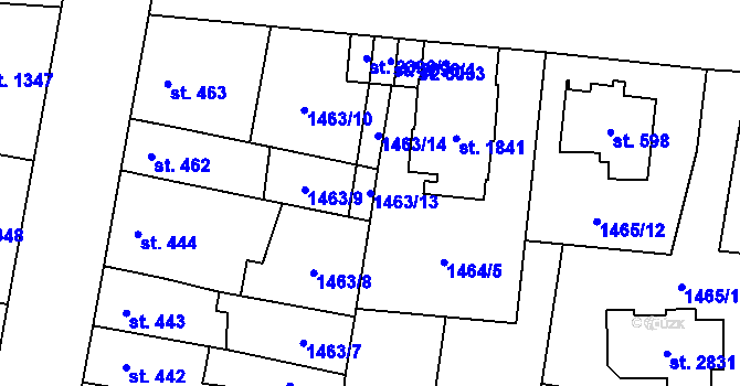 Parcela st. 1463/13 v KÚ Přelouč, Katastrální mapa