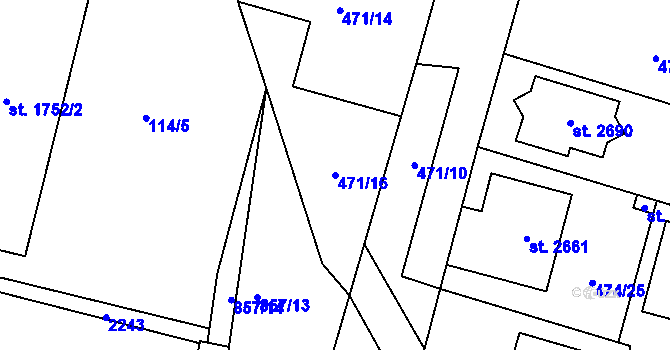 Parcela st. 471/16 v KÚ Přelouč, Katastrální mapa