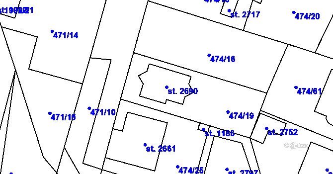 Parcela st. 2690 v KÚ Přelouč, Katastrální mapa