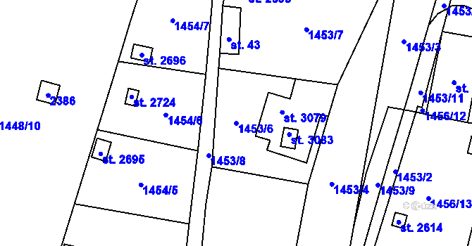 Parcela st. 1453/6 v KÚ Přelouč, Katastrální mapa