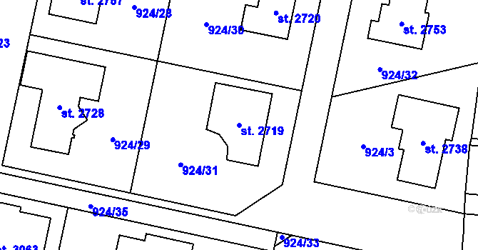 Parcela st. 2719 v KÚ Přelouč, Katastrální mapa