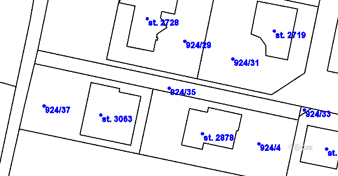 Parcela st. 924/35 v KÚ Přelouč, Katastrální mapa