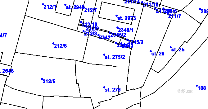 Parcela st. 275/2 v KÚ Přelouč, Katastrální mapa
