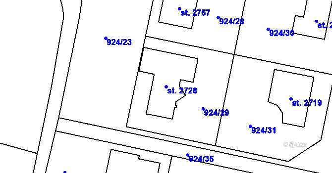 Parcela st. 2728 v KÚ Přelouč, Katastrální mapa