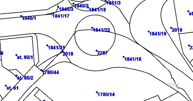 Parcela st. 2287 v KÚ Přelouč, Katastrální mapa
