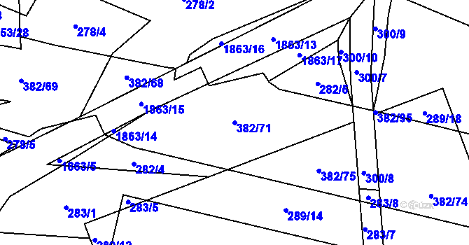Parcela st. 382/71 v KÚ Přelouč, Katastrální mapa