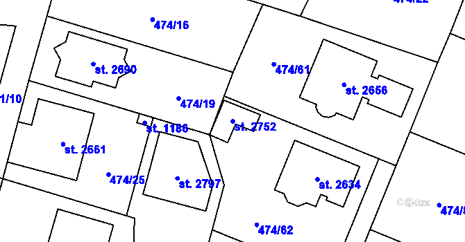 Parcela st. 2752 v KÚ Přelouč, Katastrální mapa