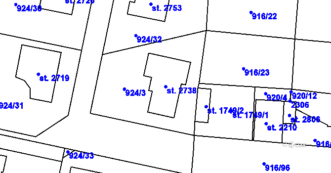 Parcela st. 2738 v KÚ Přelouč, Katastrální mapa
