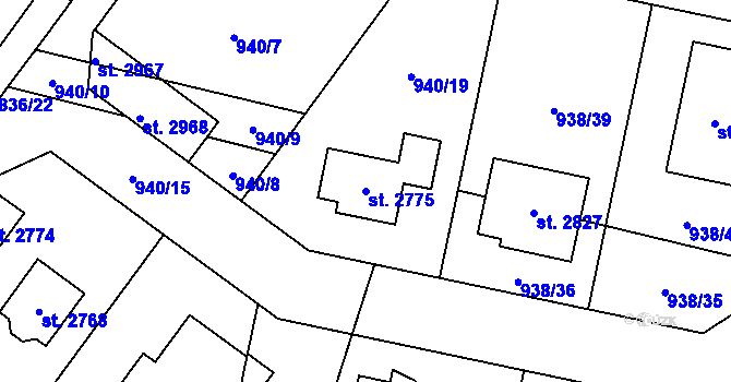 Parcela st. 2775 v KÚ Přelouč, Katastrální mapa