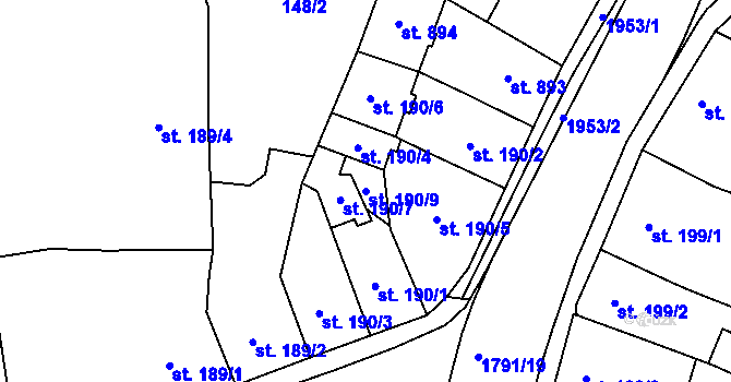 Parcela st. 190/9 v KÚ Přelouč, Katastrální mapa