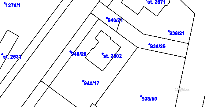 Parcela st. 2802 v KÚ Přelouč, Katastrální mapa