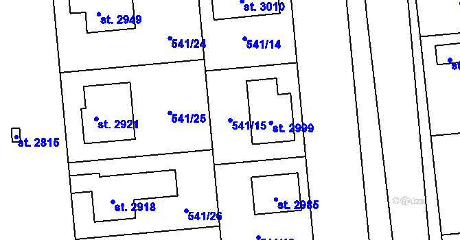 Parcela st. 541/15 v KÚ Přelouč, Katastrální mapa