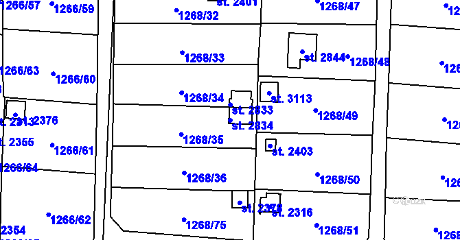 Parcela st. 2834 v KÚ Přelouč, Katastrální mapa