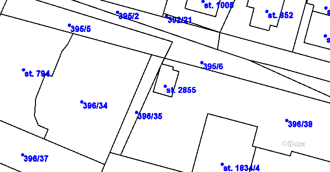 Parcela st. 2855 v KÚ Přelouč, Katastrální mapa