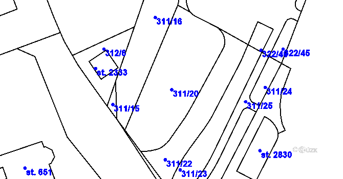 Parcela st. 311/20 v KÚ Přelouč, Katastrální mapa