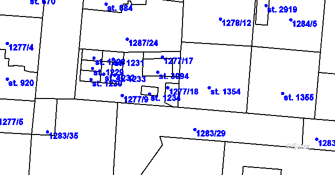 Parcela st. 1277/18 v KÚ Přelouč, Katastrální mapa