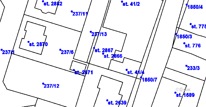 Parcela st. 2866 v KÚ Přelouč, Katastrální mapa