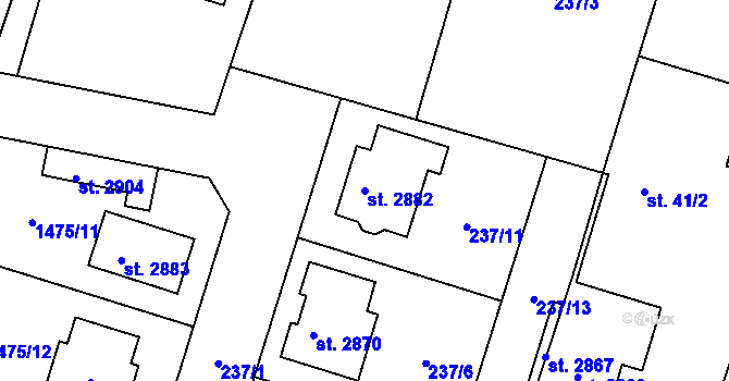 Parcela st. 2882 v KÚ Přelouč, Katastrální mapa