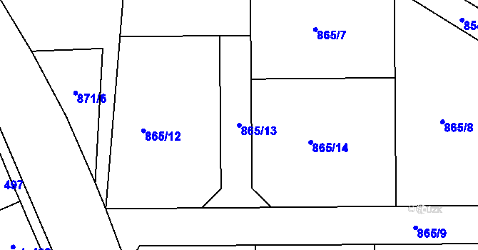 Parcela st. 865/13 v KÚ Přelouč, Katastrální mapa