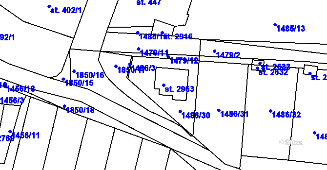 Parcela st. 2963 v KÚ Přelouč, Katastrální mapa
