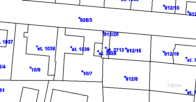 Parcela st. 2458 v KÚ Přelouč, Katastrální mapa