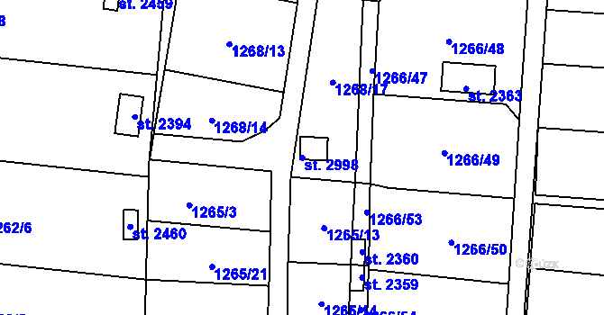 Parcela st. 2998 v KÚ Přelouč, Katastrální mapa