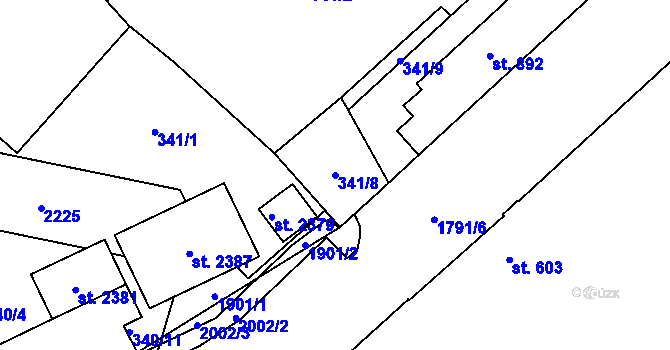 Parcela st. 341/8 v KÚ Přelouč, Katastrální mapa