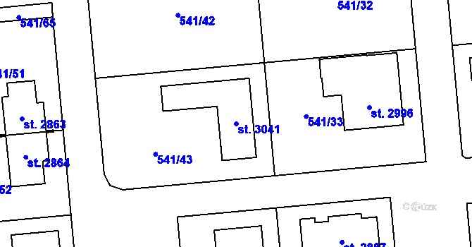 Parcela st. 3041 v KÚ Přelouč, Katastrální mapa