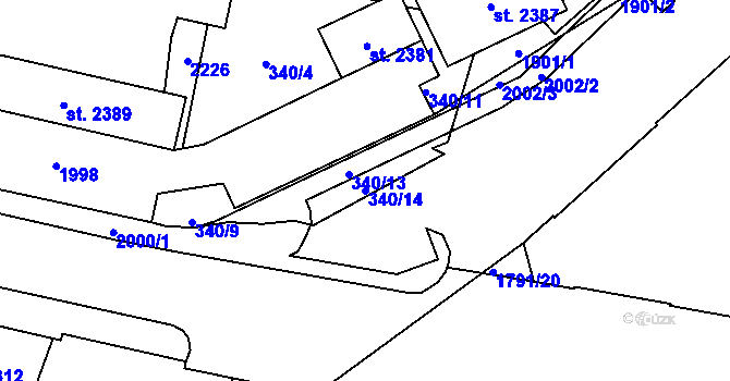 Parcela st. 340/14 v KÚ Přelouč, Katastrální mapa