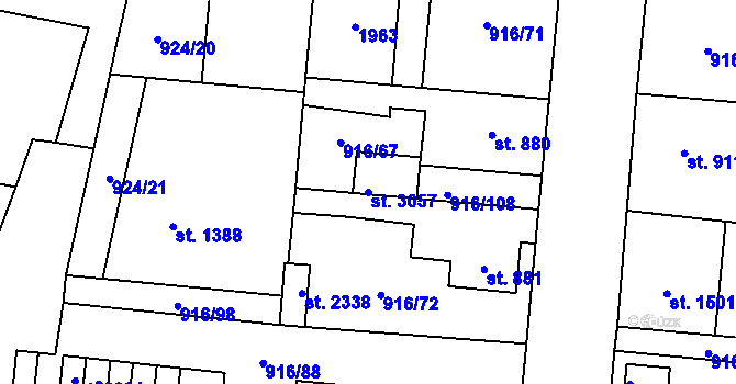 Parcela st. 3057 v KÚ Přelouč, Katastrální mapa