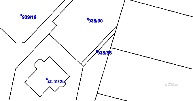 Parcela st. 938/55 v KÚ Přelouč, Katastrální mapa