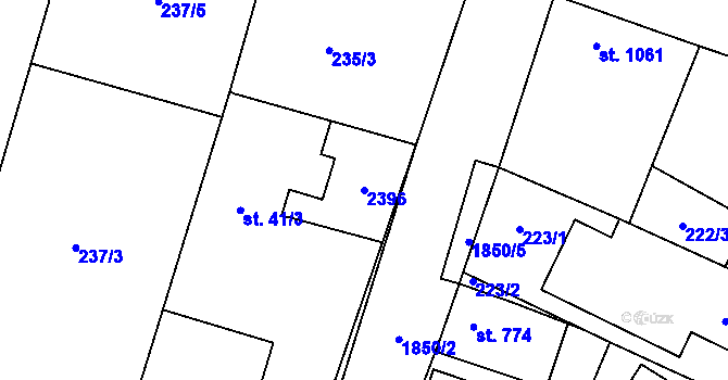 Parcela st. 2396 v KÚ Přelouč, Katastrální mapa