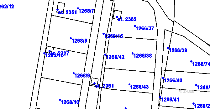Parcela st. 1266/42 v KÚ Přelouč, Katastrální mapa