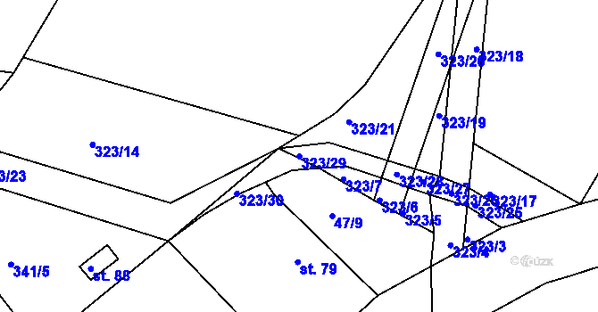 Parcela st. 323/29 v KÚ Přelovice, Katastrální mapa